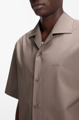 Oversized-fit shirt in paper-touch cotton, Light Brown