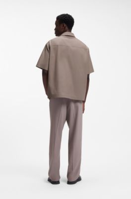 Oversized-fit shirt in paper-touch cotton, Light Brown