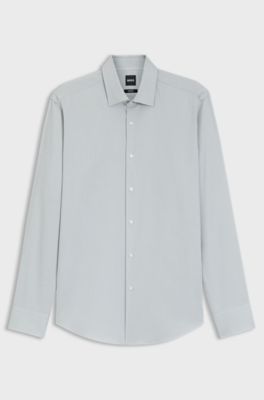 Camicia regular fit in dobby di cotone elasticizzato facile da stirare, Calce