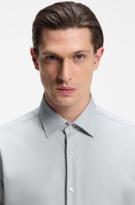 Regular-fit shirt in easy-iron stretch-cotton dobby, Light Green
