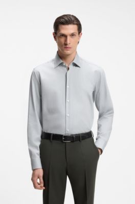 Regular-fit shirt in easy-iron stretch-cotton dobby, Light Green