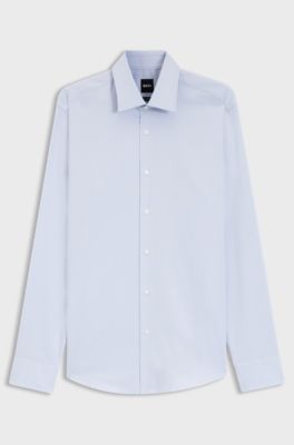Chemise Regular en coton stretch rati&egrave;re facile &agrave; repasser, bleu clair