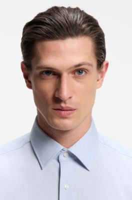 Regular-fit shirt in easy-iron stretch-cotton dobby, Light Blue