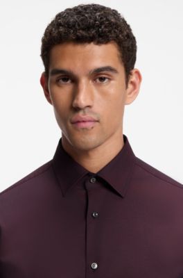 Regular-fit shirt in easy-iron stretch-cotton dobby, Dark Red