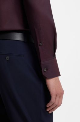 Regular-fit shirt in easy-iron stretch-cotton dobby, Dark Red