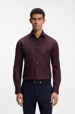 Regular-fit shirt in easy-iron stretch-cotton dobby, Light Red