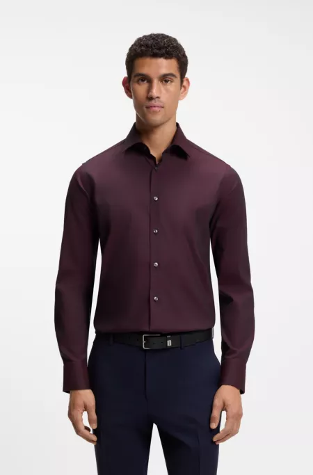 Camisa regular fit en dobby de algodón elástico de planchado fácil