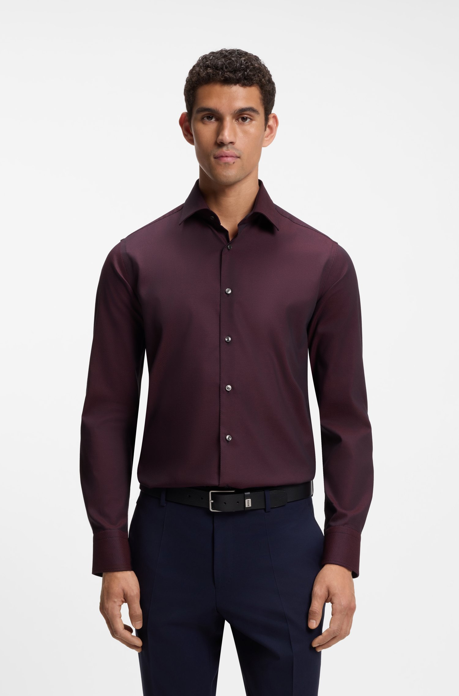 Boss Regular-fit shirt in easy-iron stretch-cotton dobby skjortor & blusar herr