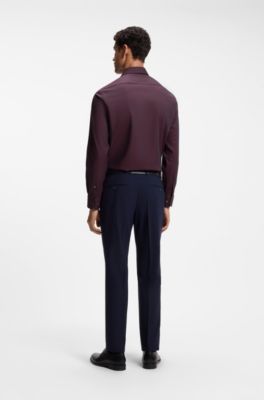 Regular-fit shirt in easy-iron stretch-cotton dobby, Dark Red
