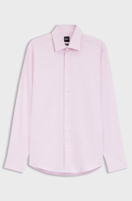Regular fit-skjorta i bomullsdobby med stretch och easy iron-finish, ljusrosa