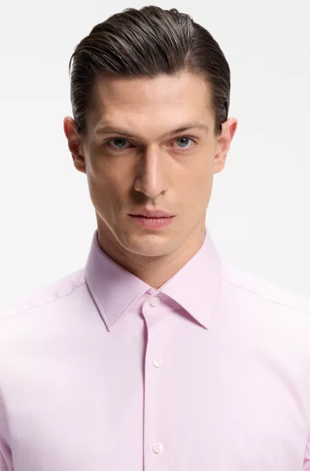 Regular-fit shirt in easy-iron stretch-cotton dobby
