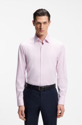 Camicia regular fit in dobby di cotone elasticizzato facile da stirare, Rosa chiaro