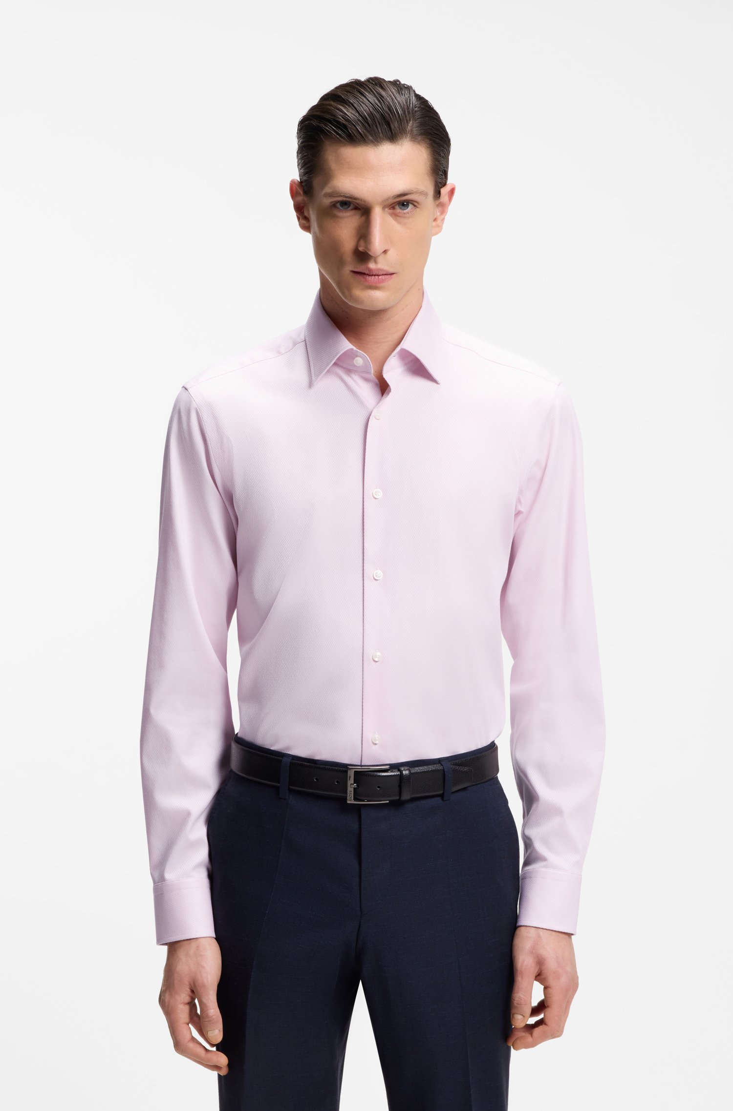 Boss Regular-fit shirt in easy-iron stretch-cotton dobby skjortor & blusar herr