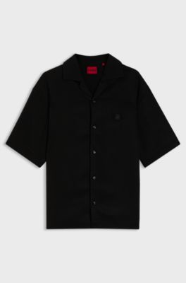 Oversized-fit shirt with stacked-logo trim, Black
