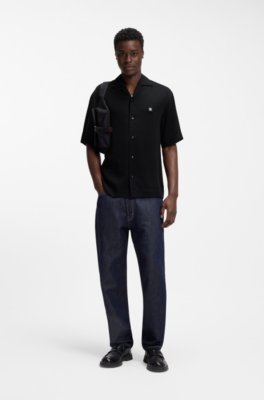 Hugo Oversized-fit shirt with stacked-logo trim casual skjortor herr – bild 2