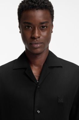 Oversized-fit shirt with stacked-logo trim, Black
