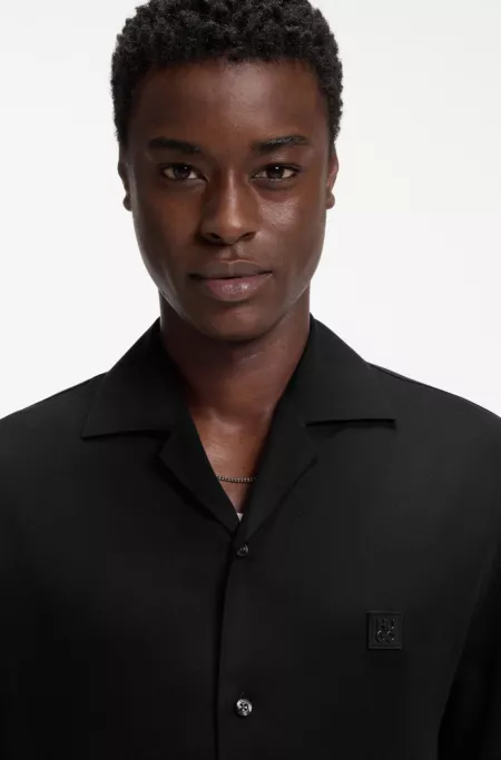 Oversized-fit shirt with stacked-logo trim