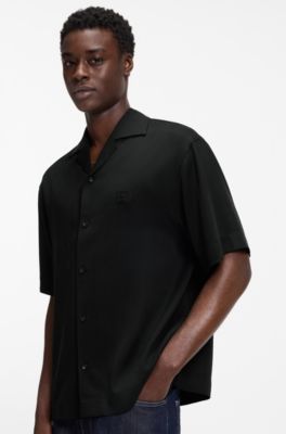 Oversized-fit shirt with stacked-logo trim, Black