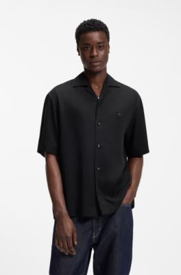 Oversized-fit shirt with stacked-logo trim, Black