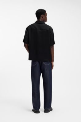 Oversized-fit shirt with stacked-logo trim, Black