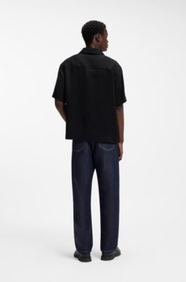 Hugo Oversized-fit shirt with stacked-logo trim casual skjortor herr – bild 3