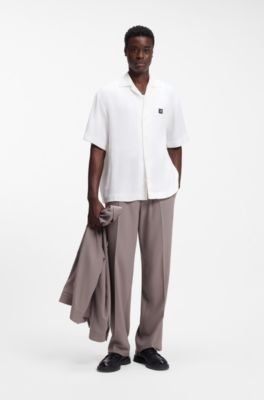 Oversized-fit shirt with stacked-logo trim, Natural