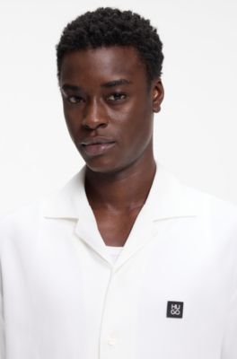 Oversized-fit shirt with stacked-logo trim, White