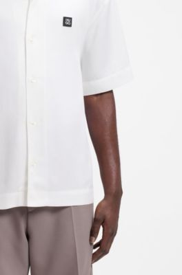 Oversized-fit shirt with stacked-logo trim, White