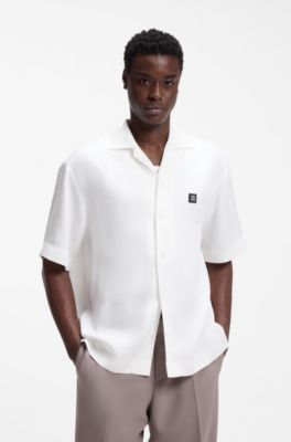 Oversized-fit shirt with stacked-logo trim, White