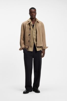 Oversized-fit shirt with stacked-logo trim, Beige