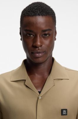 Oversized-fit shirt with stacked-logo trim, Beige