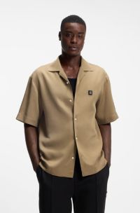 Oversized-fit shirt with stacked-logo trim, Beige