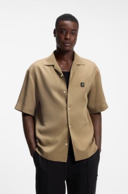Oversized-fit shirt with stacked-logo trim