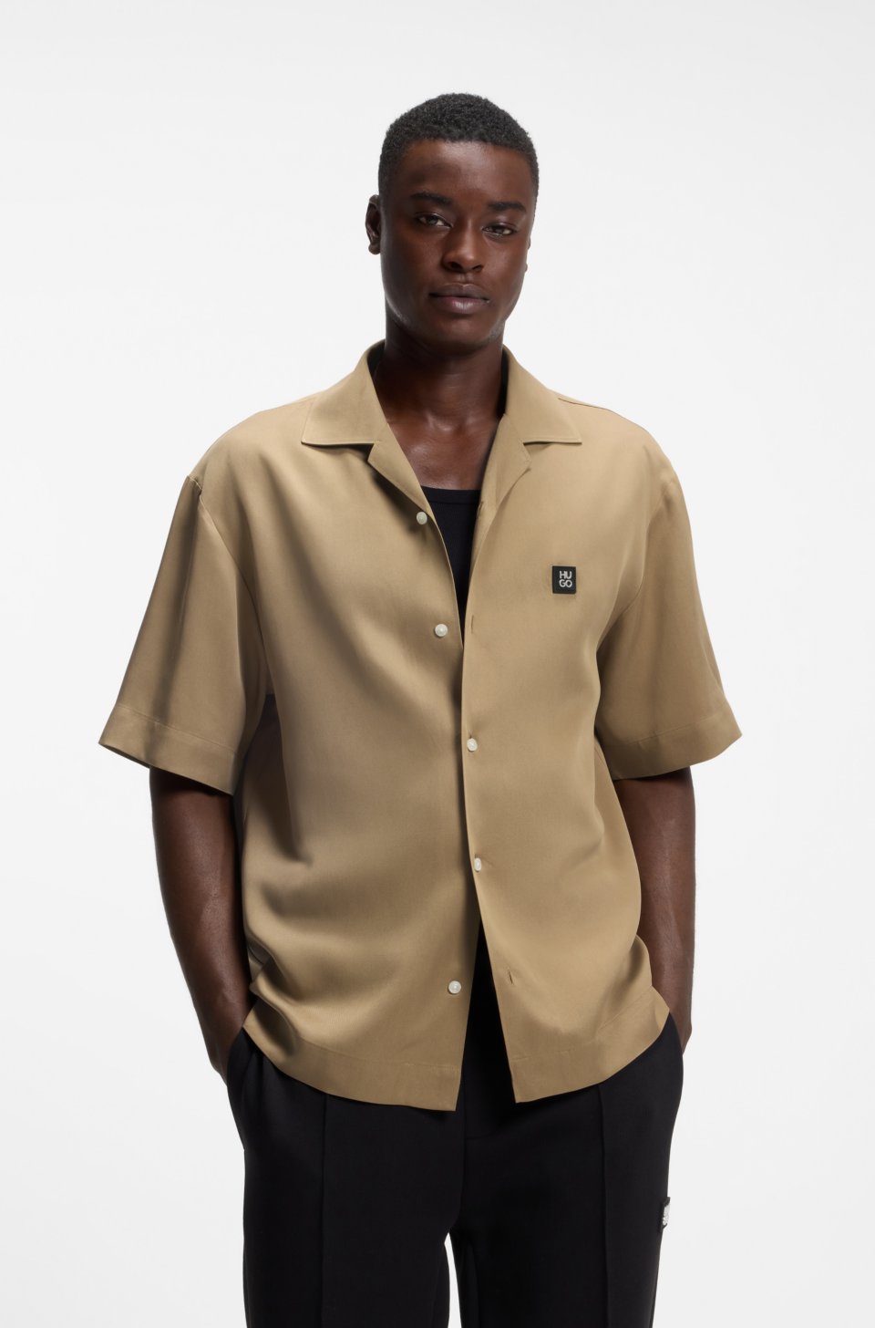 Oversized-fit shirt with stacked-logo trim