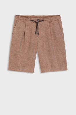 Tapered-fit short van linnen met visgraatpatroon, Bruin