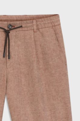 Tapered-fit shorts in herringbone linen, Brown