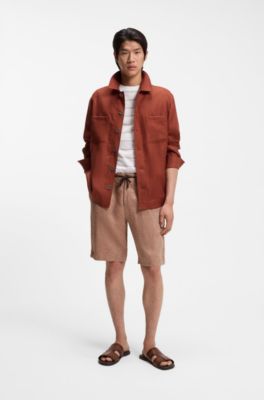 Tapered-fit shorts in herringbone linen, Brown