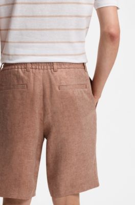 Tapered-fit shorts in herringbone linen, Brown