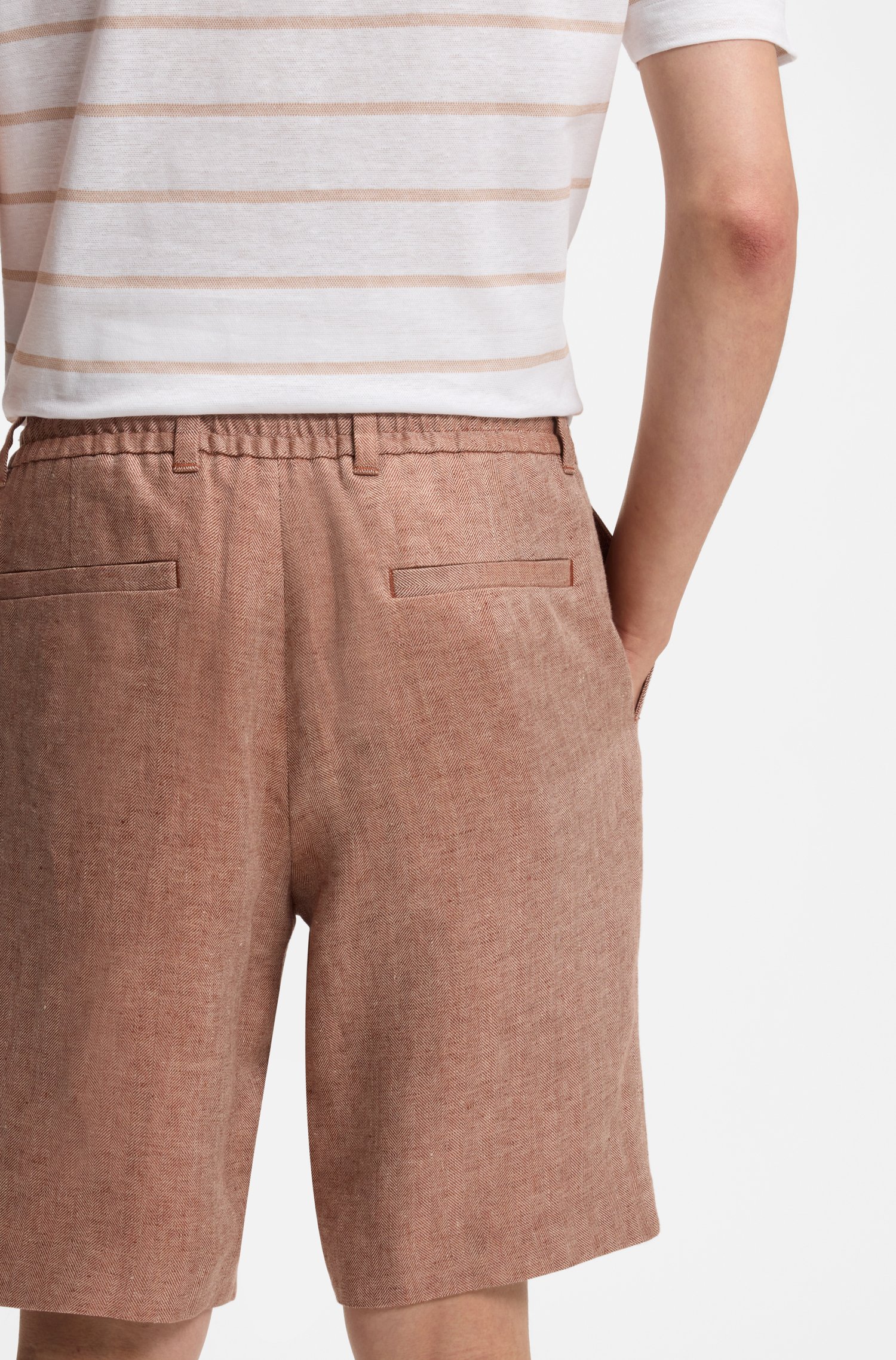 Boss Tapered-fit shorts in herringbone linen – bild 3