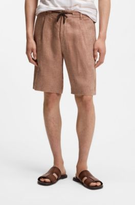 Tapered-fit shorts in herringbone linen, Brown