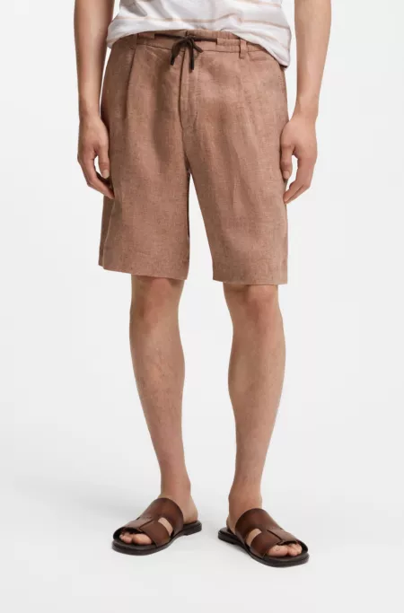 Tapered-fit shorts in herringbone linen