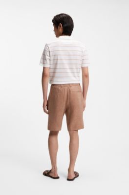 Tapered-fit shorts in herringbone linen, Brown
