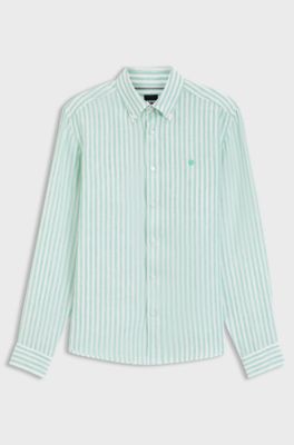 Regular-fit shirt in striped linen, Green Stripes