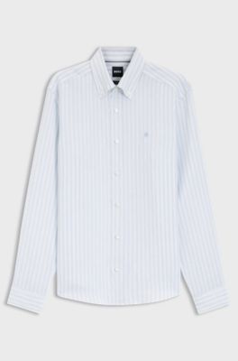 Regular-fit shirt in striped linen, Light Blue stripes