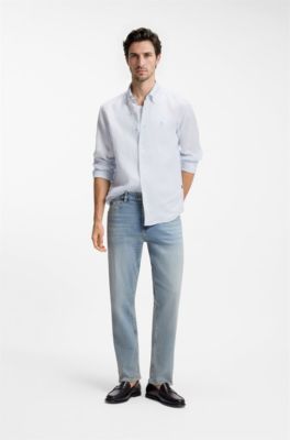 Regular-fit shirt in striped linen, Light Blue Stripes