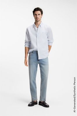 Regular-fit shirt in striped linen, Light Blue Stripes