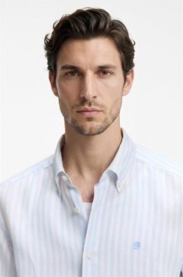Regular-fit shirt in striped linen, Light Blue Stripes