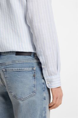 Regular-fit shirt in striped linen, Light Blue Stripes
