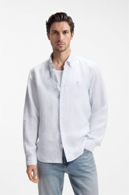Regular-fit shirt in striped linen, Light Blue Stripes