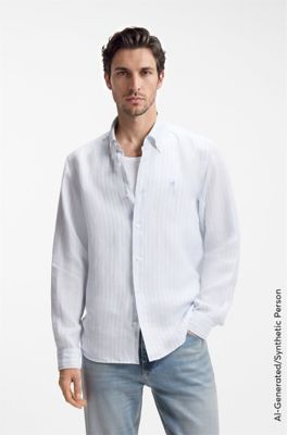 Regular-fit shirt in striped linen, Light Blue Stripes